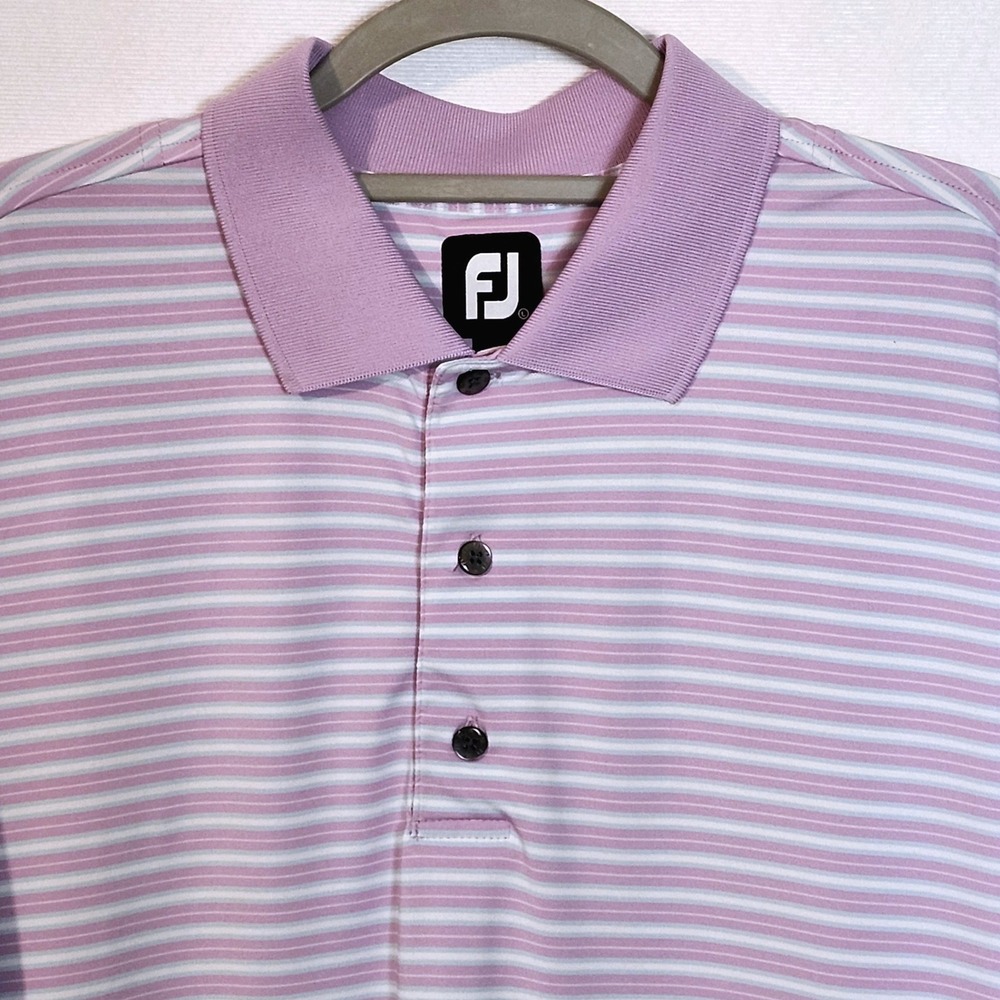 FootJoy Golf Polo Short Sleeve Shirt Mens Large Striped Purple White Performance